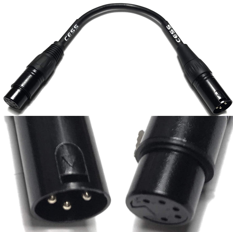 [AUSTRALIA] - CESS-008 XLR3M to XLR5F DMX512 Adaptor Cable - 3 Pin Male XLR to 5 Pin Female XLR DMX Turnaround 6 inches - 2 Pack 