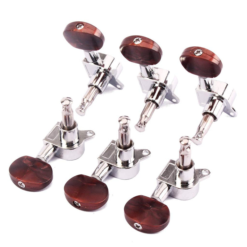 Alnicov 3L3R Enclosed Tuning Pegs Machine Head Tuners Amber Plastic Buttons For Electric Or Acoustic Guitar,Chrome