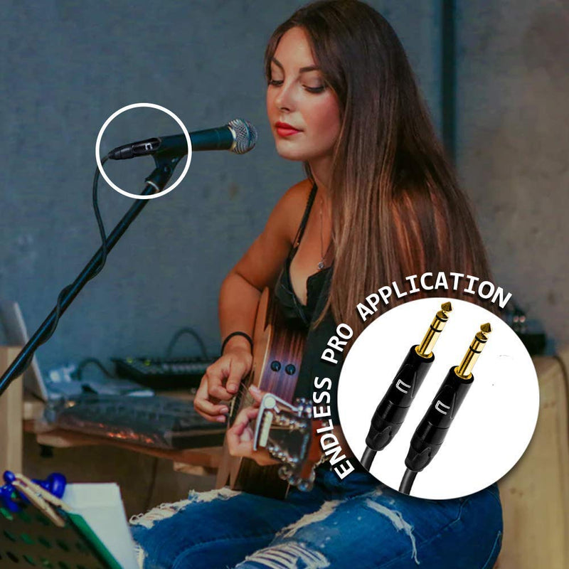 1/4 Inch TRS to 1/4 Inch TRS Cable - 0.5 Feet (6 Inches) Black - 1/4" (6.35mm) Stereo Balanced Male to Male Connector for Powered Speakers, Audio Interface or Mixer for Live Performance & Recording