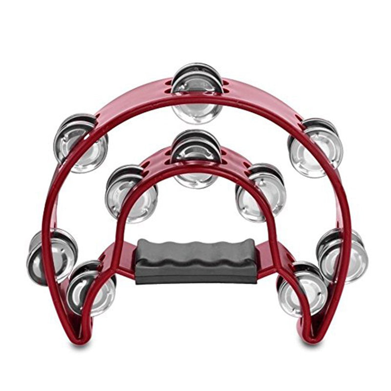 ROSENICE Tambourine Half Moon Double Row Metal Jingles, hand tambourine (Red)