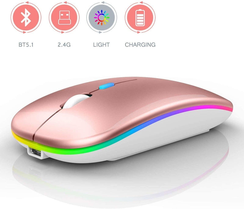 LED Wireless Mouse,Bluetooth Mouse for MacBook Air/MacBook pro/ Laptop/Mac/ipad/ipad Air/PC (LED Rose glod) LED Rose glod