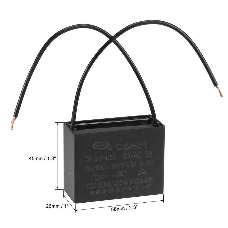 uxcell Ceiling Fan Capacitor CBB61 30uF 250V AC 2 Wires Metallized Polypropylene Film Capacitor 58x45x26mm for Electric Fan Pump Motor Generator 2Pcs