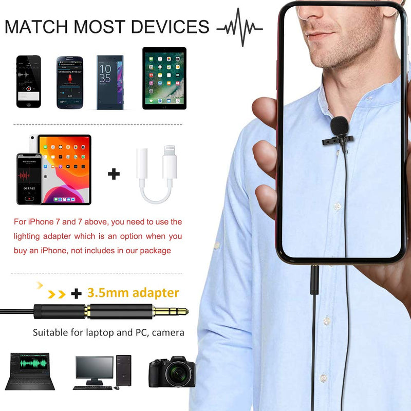 [AUSTRALIA] - Upgraded Lavalier Lapel Microphone, 78.7” Omnidirectional Condenser Noise Cancelling Mic with 98.4” Extended Cable for iPhone, Android, DSLR Camera, Computer, YouTube, Interview, Studio, Video 