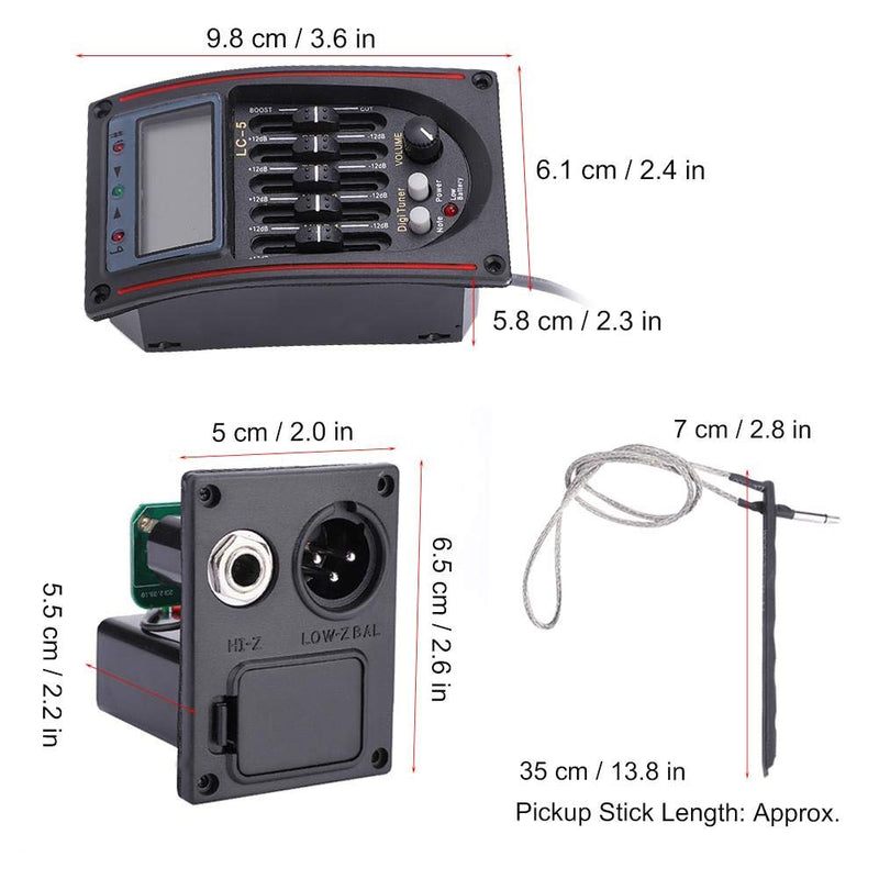 Guitar Pickup, 5-Band Preamp EQ LC-5 Equalizer Tuner Piezo Pickup for Acoustic Guitars