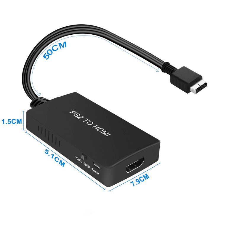 PS2 to HDMI Converter, PS2 to HDMI Cable Support 1080P/720P, Composite to HDMI Works for PS1/2
