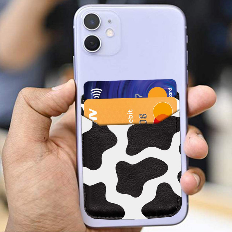 Cow Print Phone Credit Card Holder 3M Adhesive Stick on Wallet Pocket Case Mate for Cell Phone Cow