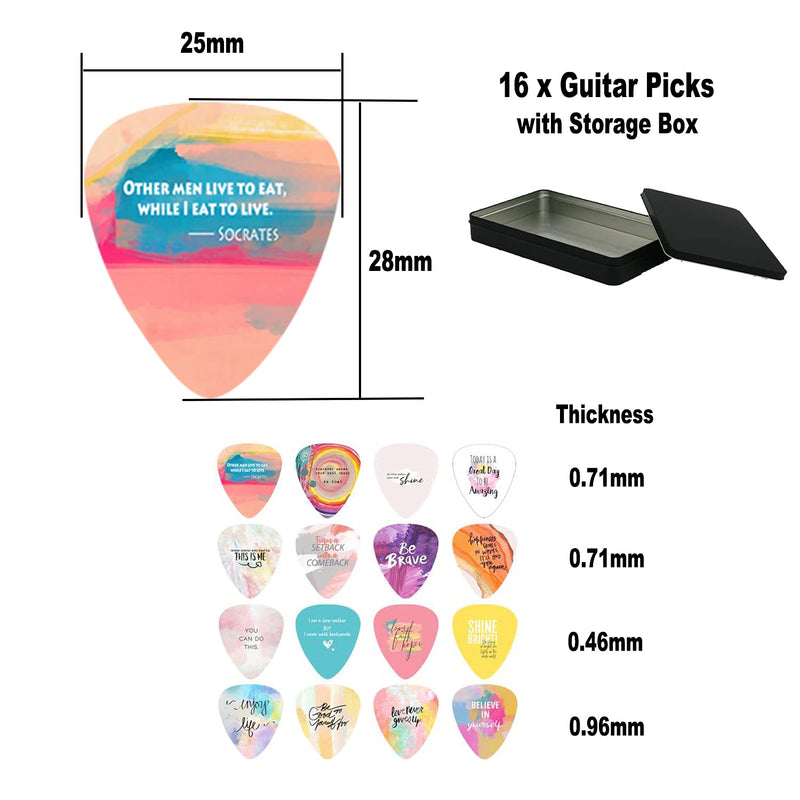 16 pcs Guitar Picks 0.46mm 0.71mm 0.96 mm Thin Medium Heavy Gauge Guitar Plectrums for your Electric Acoustic Bass Guitar Colorful Designed Musical Instrument Accessories with Storage Case/Holder