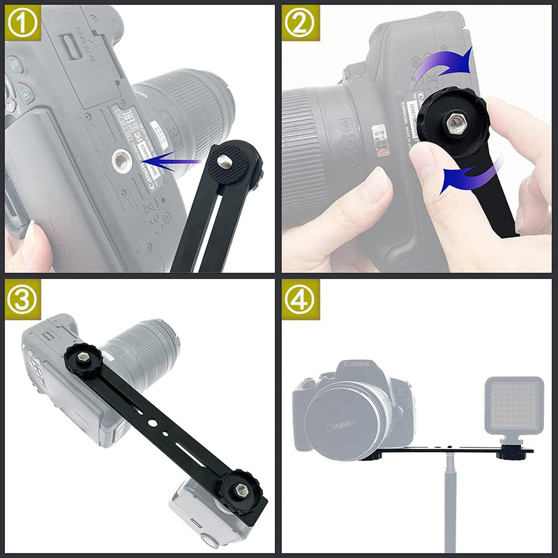 Zeetain 8"/20cm Dual Speedlite Camera Mount Tripod Bracket Flash Extension Bar,8" Dual Tripod Bracket for Camera,LED Video Light,DSLR Camera,Flash Light