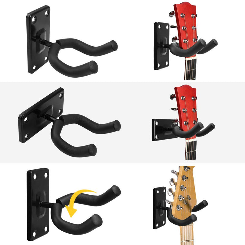 Guitar Hanger Hook for Wall, Black Steel String Instruments Hook for Hanging Acoustic Electric Classic Fender Bass Guitar, Ukulele, Banjo, Violin, Guitar Wall Hanger (BLACK 2-PACK) BLACK 2-PACK