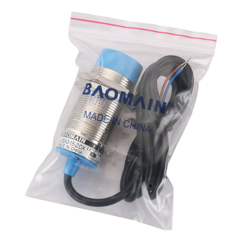 Baomain M30 Non-embedded Inductive Sensor Switch LJ30A3-15-Z/DX Cylindrical Type DC 10-30V 2 Wire 15mm NC(Normally Closed) CE