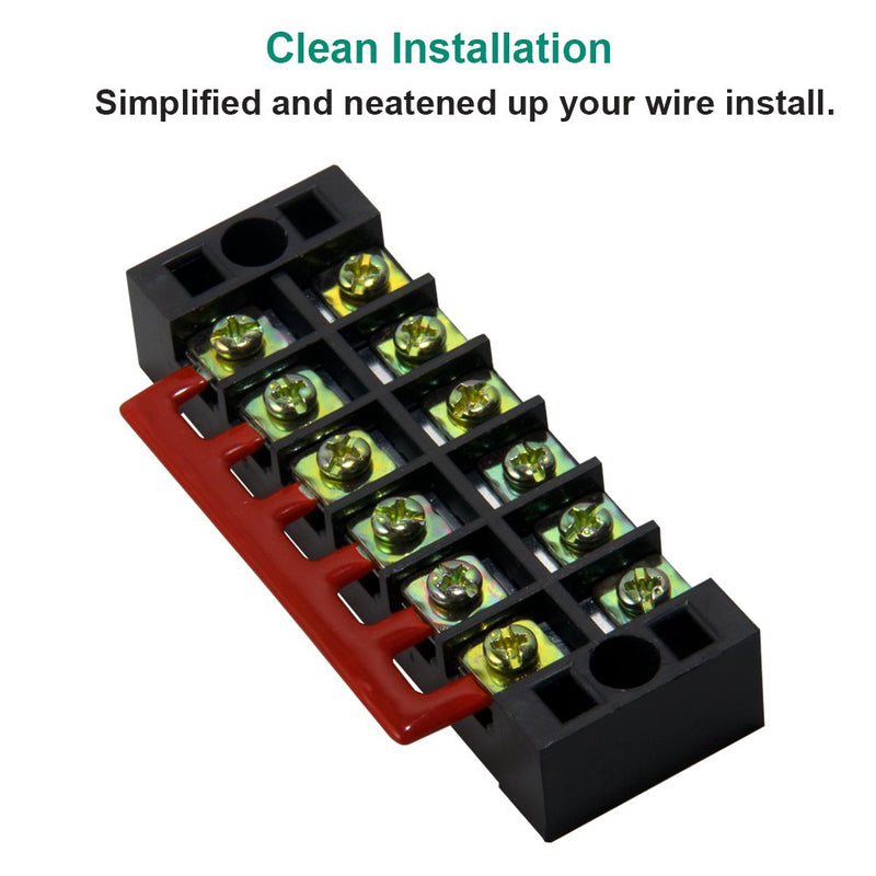MILAPEAK Terminal Block and Strip - 5pcs 6 Positions 600V 25A Dual Row Screw Terminal Strip with Cover + 10pcs 400V 25A 6 Positions Pre-Insulated Terminal Barrier Jumper Strips Black & Red 25A 6P+10pcs Jumpers
