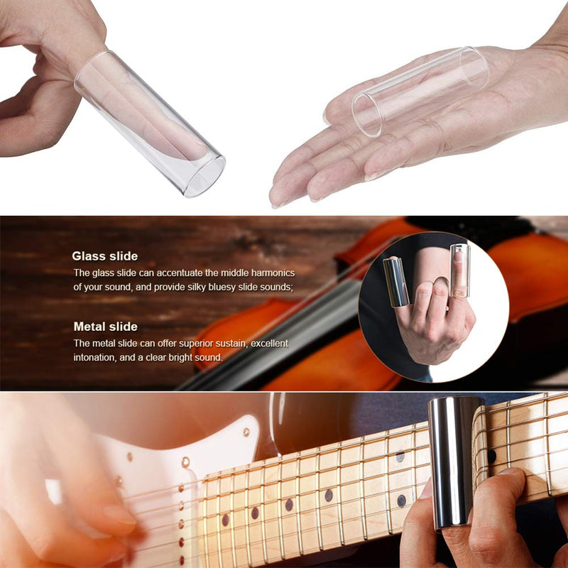 5 Pieces Glass Slide And Stainless Steel Slide Set Instrument Accessory For Guitar Bass Bass Medium
