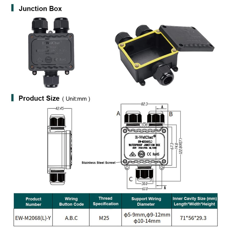 Junction Box Outdoor Waterproof Electrical Box, 3 Way Plug Line Plastic External Junction Box, M25 Coaxial Wire Connector, Electric Power Cord Boxes Suitable for Outdoor Lights, Landscape Lighting (3way) 3way