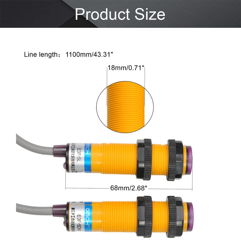 Fielect 2Pcs Photoelectric Sensors Through-Beam Detection Photoelectric Sensor Switch 200MA Detection Distance 5M 3/2 Wires E3F-5L+E3F-5DN1 Models : E3F-5L+E3F-5DN1