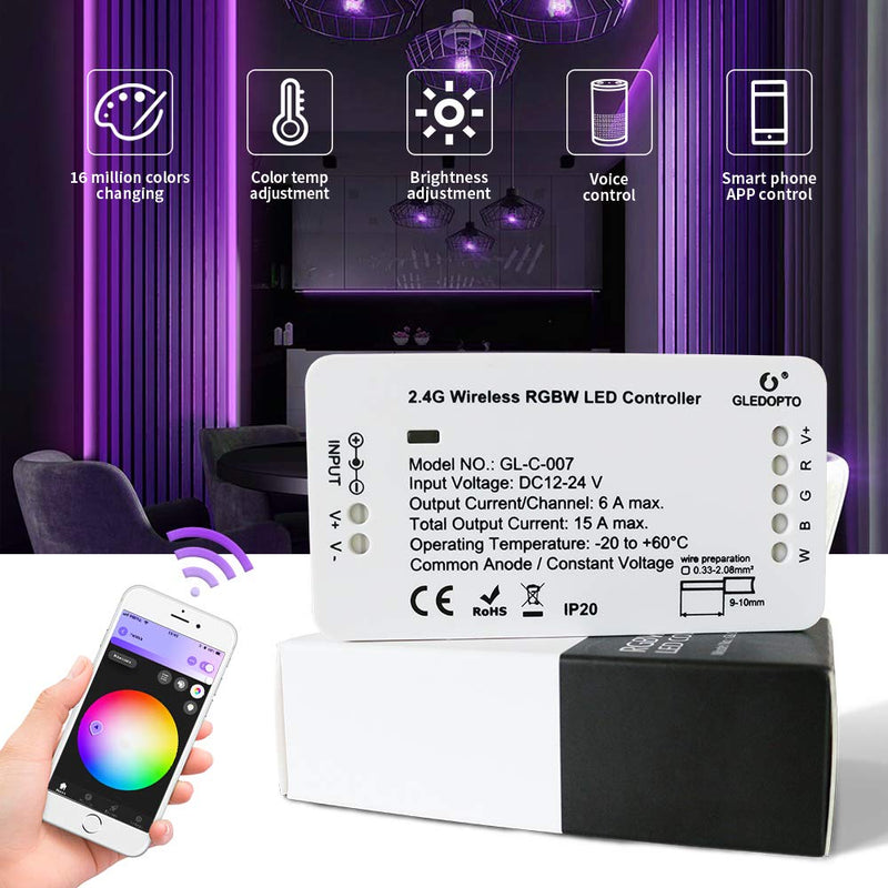 [AUSTRALIA] - GLEDOPTO Smart Home ZigBee LED Strip Controller RGBW 1ID Dimmable Compatible with Hue Bridge SmartThings Amazon Echo Plus Smart Phone App/Voice Control for RGBW LED Strip Light Tape Light Rgbw Controller 1 Id 