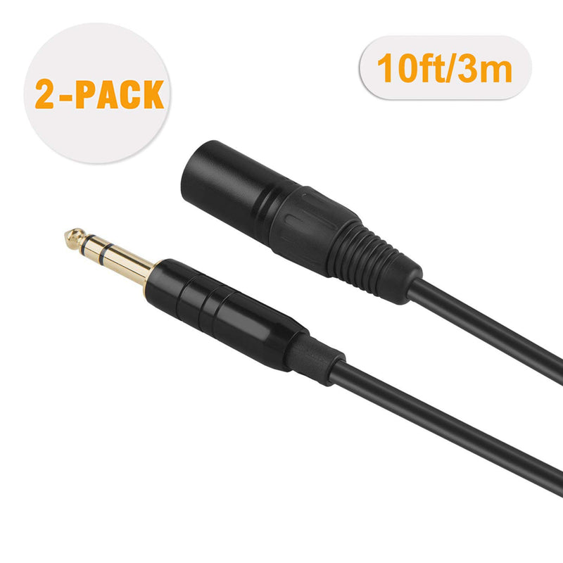 6.35mm to XLR,CableCreation [2-Pack] 10 FT 6.35mm (1/4 Inch) TRS Male to 3 PIN XLR Male Balanced Cable, Black 10 Feet 2\-Pack