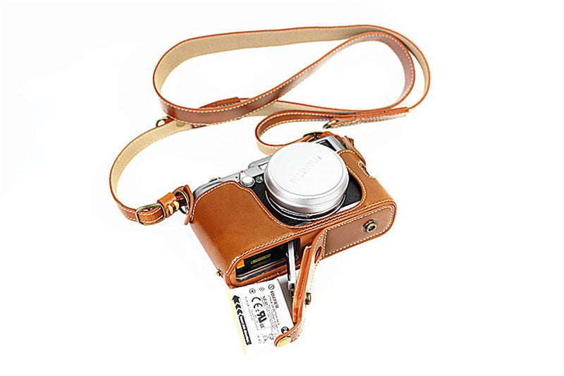 X100 Case, BolinUS Handmade PU Leather Fullbody Camera Case Bag Cover for Fujifilm Fuji X100 X100S X100T Bottom Opening Version + Neck Strap -Brown Brown