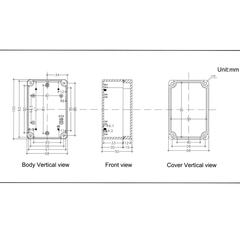Zulkit Project Box ABS Plastic IP65 Waterproof Dustproof Electrical Junction Box Enclosure Black 3.94 x 2.68 x 1.97 inch (100X68X50mm) (Pack of 2) 3.94" x 2.68" x 1.97"(Pack of 2)