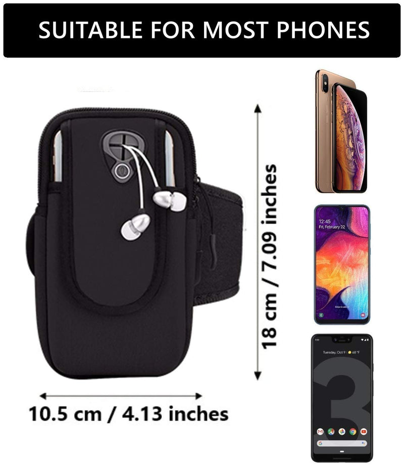 Universal Running Armband, Arm Cell Phone Holder Sports Armband for Running, Fitness and Gym Workouts, Compatible with iPhone X/8/7/6/Plus, Samsung Galaxy S9/S8/S7/S6/Edge/Plus & LG, Black