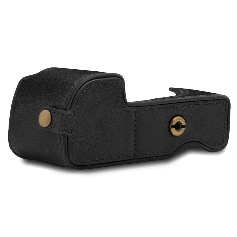 MegaGear Ever Ready Genuine Leather Camera Half Case Compatible with Sony Alpha A6100, A6400 Black