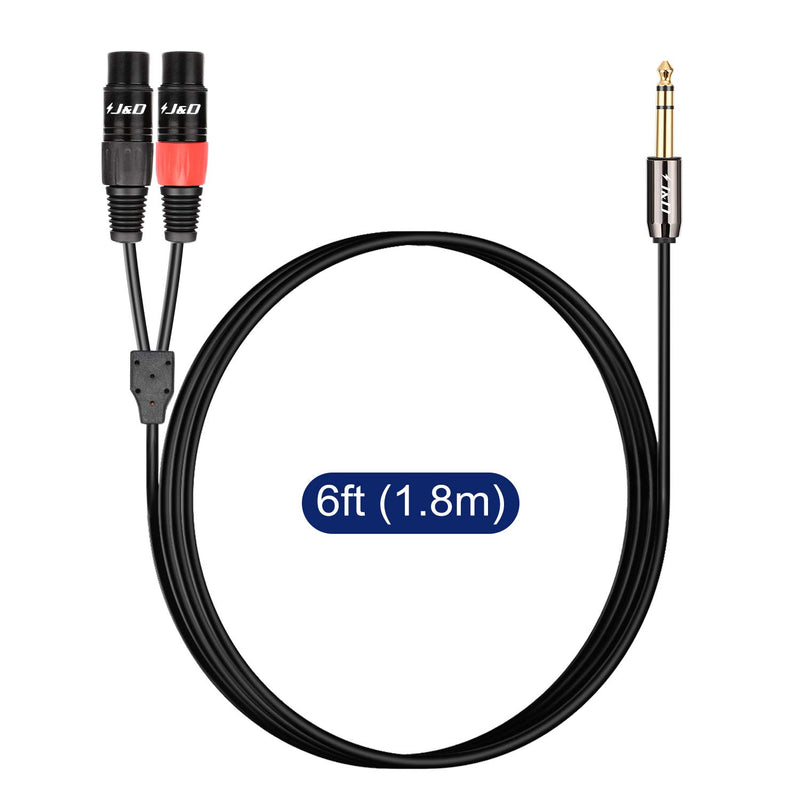 [AUSTRALIA] - J&D TRS 6.35mm (1/4 inch) to Dual XLR Y Splitter Cable, PVC Shelled 2 XLR Female to 6.35mm 1/4 inch TRS Male Unbalanced Interconnect Stereo Audio Cable for Speaker Mic Guitar Mixer AMP, 6 Feet 