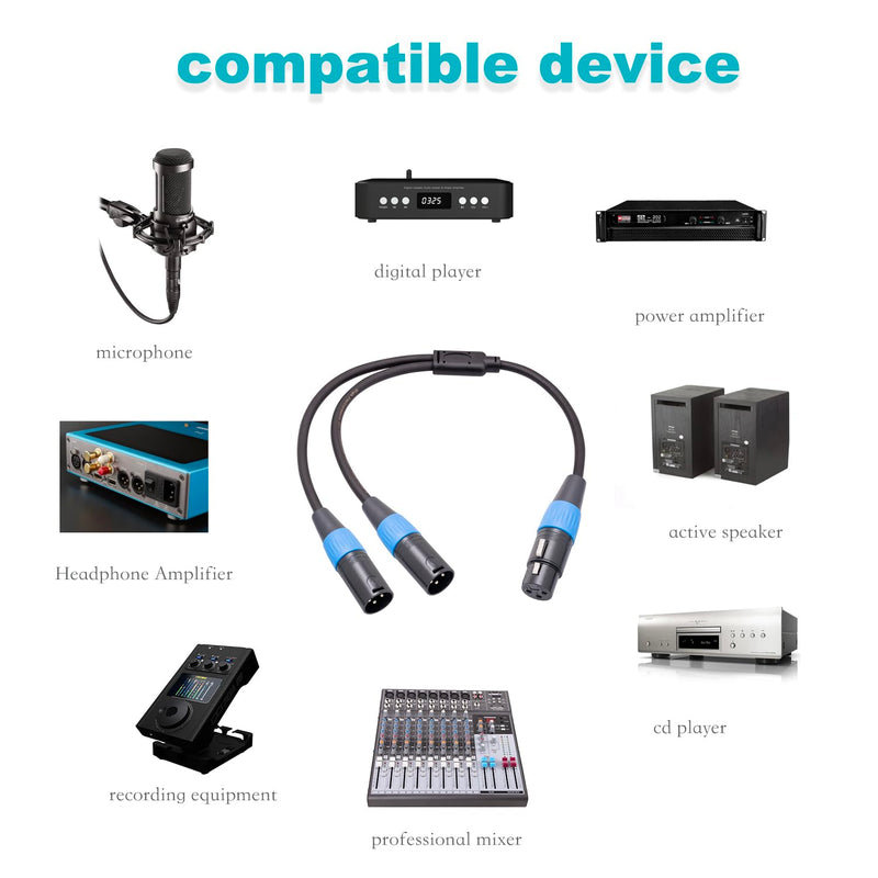 HUALEU XLR Splitter Cable, XLR Female to Dual XLR Male Y Splitter Microphone Cable, XLR 1 Female to 2 Male XLR Y Cable for Mixer, Power Amplifier, Microphone