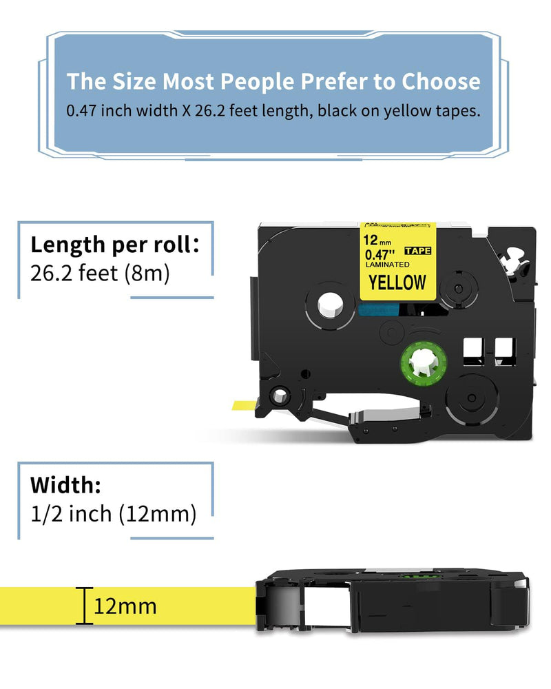 [AUSTRALIA] - MarkDomain Replacement for Brother TZe TZ Tape Black on Yellow TZe-631 TZe631 12mm 0.47 Inch Laminated P Touch Label Tape for Brother P Touch PTD220 PTD210 PTH110 PTD600 Label Makers, 5-Pack 