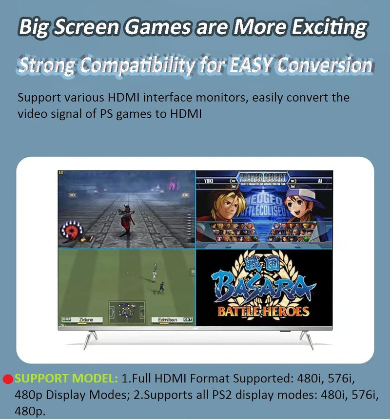 PS2 to HDMI Converter Adapter, Video Converter PS2 to HDMI Converter with 3.5mm Audio Output for HDTV HDMI Monitor Supports All PS2 Display Modes