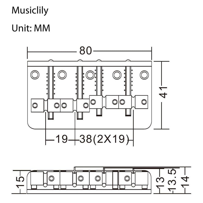 Musiclily Pro 57mm Bass Hardtail Bridge Brass Saddles for 4 String Precision Bass or Jazz Bass, Chrome