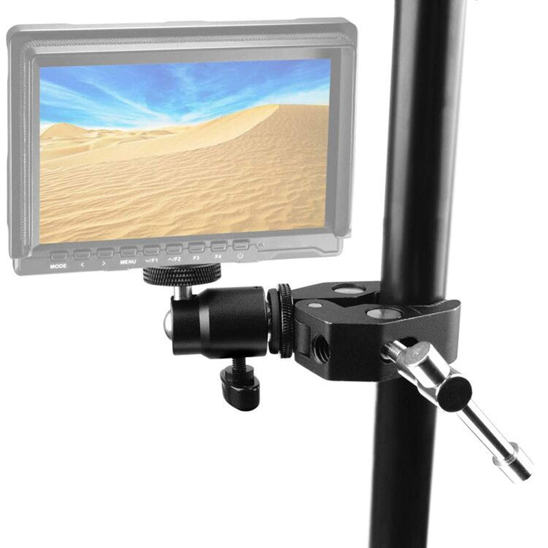 ChromLives Camera Clamp Mount Ball Head Clamp - Super Clamp and Mini Ball Head Hot Shoe Mount Adapter with 1/4'' -20 Tripod Screw for LCD/DV Monitor, LED Lights, Flash Light,Microphone and More black