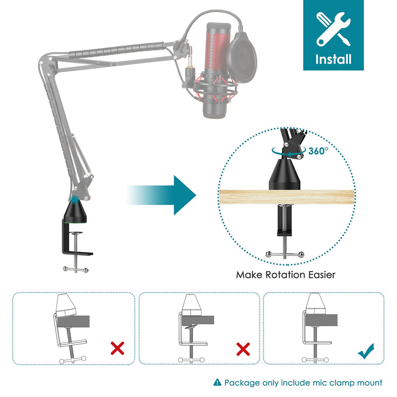 Table Mount Clamp for Mic - Boom Arm Clamp for Microphone Arm Stand with Adjustable Screw, the Maximum Gap is 6cm/2.36 inch by YOUSHARES