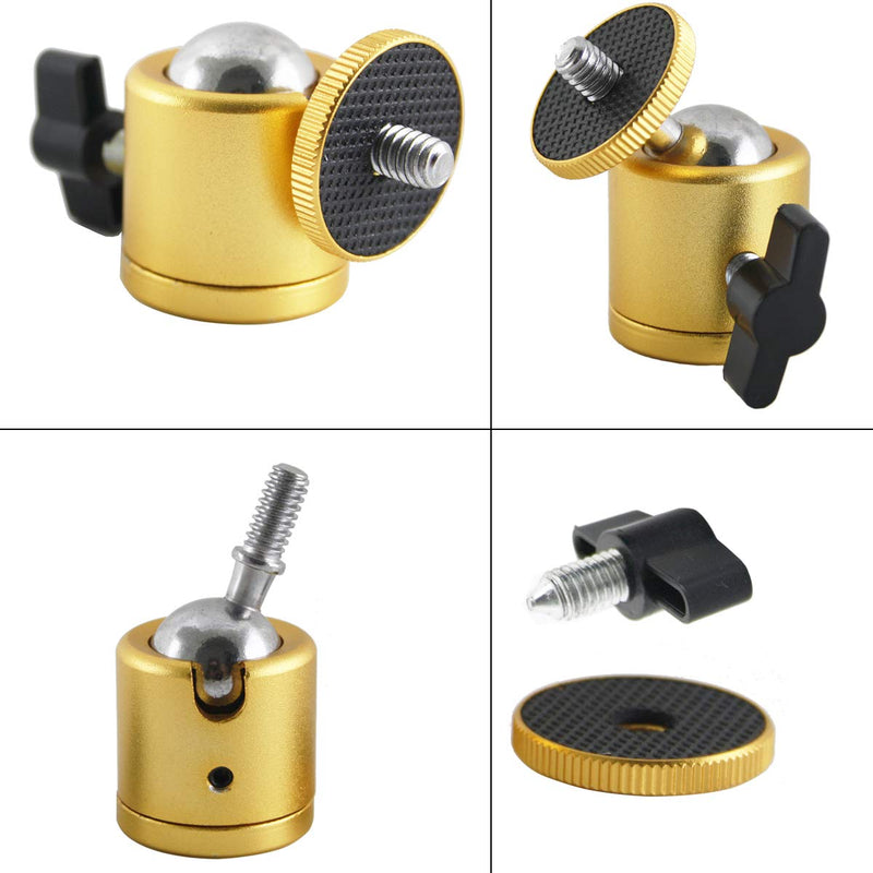 EXMAX Tripod Mini Ball Head with 1/4” Screw for Photography Studio DSLR Camera - 2 Pack Golden