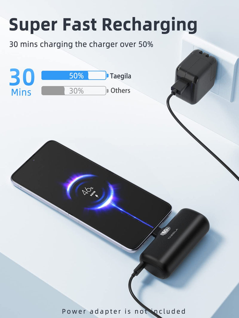 Taegila Portable Charger Android USB Type C Power Bank 5000mAh, Mini Cell Phone Battery Pack with Built-in Cable & LCD Display for All Android Phone/Samsung Galaxy S22,S21/Note/Moto/LG/Pixel/Nexus
