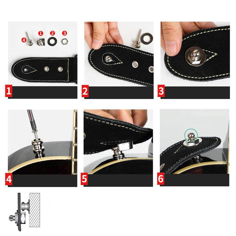 C CLTEIN Guitar Strap Lock Set, Heavy Duty Metal Guitar Strap Button Strap Locking System Hold Tight with Easy Remove Screw and Retainer System 2 Silve+2 Gold+2 Black