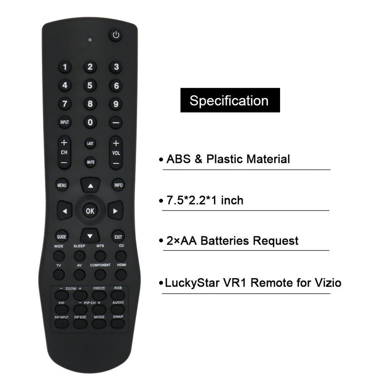 LuckyStar Remote Control VR1 Compatible with Vizio TV, if Applicable Vl320m Vl370m Vl420m Vl470m Vmm26 Vo22l Vo22lf Vo32l Vo32lf Vo32oe Vo370m Vo37l Vo37lf Vo420e Vo42lf Vo47lf Voj320f Voj370