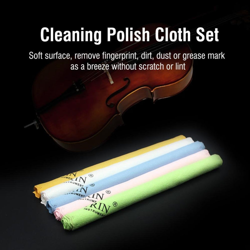 Yosoo 5 Pack Cleaning Cloth, 10" x 10" Reusable Microfiber Cloth for Musical Instrument: Guitar, Piano, Violin, Sax, Clarinet, Flute Universal