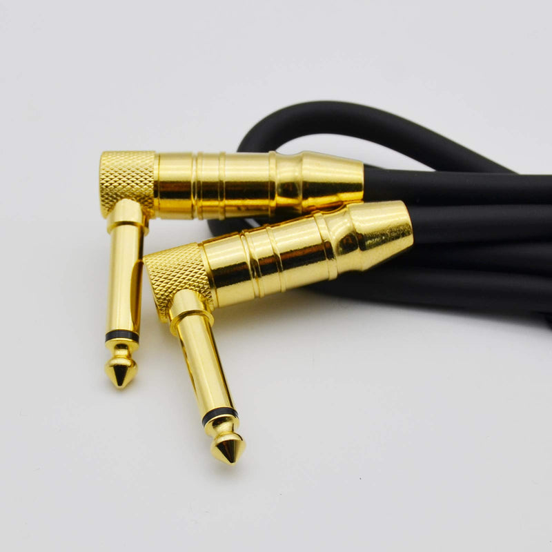 SbE-rsyun 1/4" TS to 1/4" TS right angle GOLD Speaker Cable, 3 Feet Black, Pack of 2