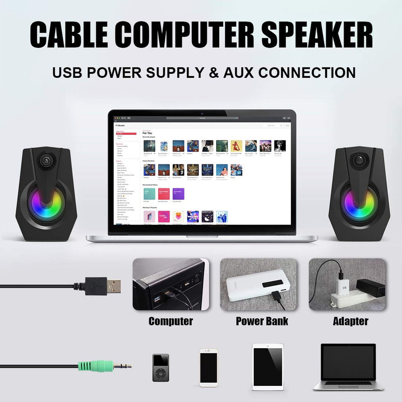 Smalody Computer Speakers,Wired USB Powered PC Speakers Stereo Multimedia, Gaming RGB Lights 3.5mm Jack Gaming Speakers for PC Desktop Laptop Monitor #1 Types 9015