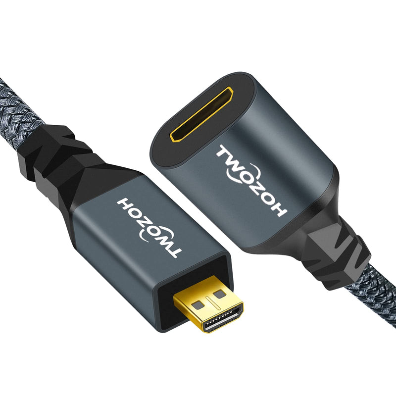Twozoh Micro HDMI Male to Mini HDMI Female Adapter Cable, Micro HDMI D Type Male to Mini HDMI C Type Female Extension Cable 4K/1080P (20CM/0.6FT) Micro Male to Mini Female