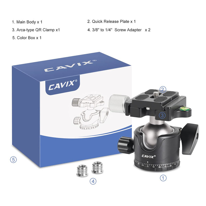 [AUSTRALIA] - CAVIX Ball Head Low Profile Camera Panoramic Tripod Head CNC Metal 36A Ballhead w Bubble Level 1/4" Quick Release Plate for Arca Swiss &3/8" Thread for DSLR Tripod Monopod Camcorder MLoad 33lbs15kg 