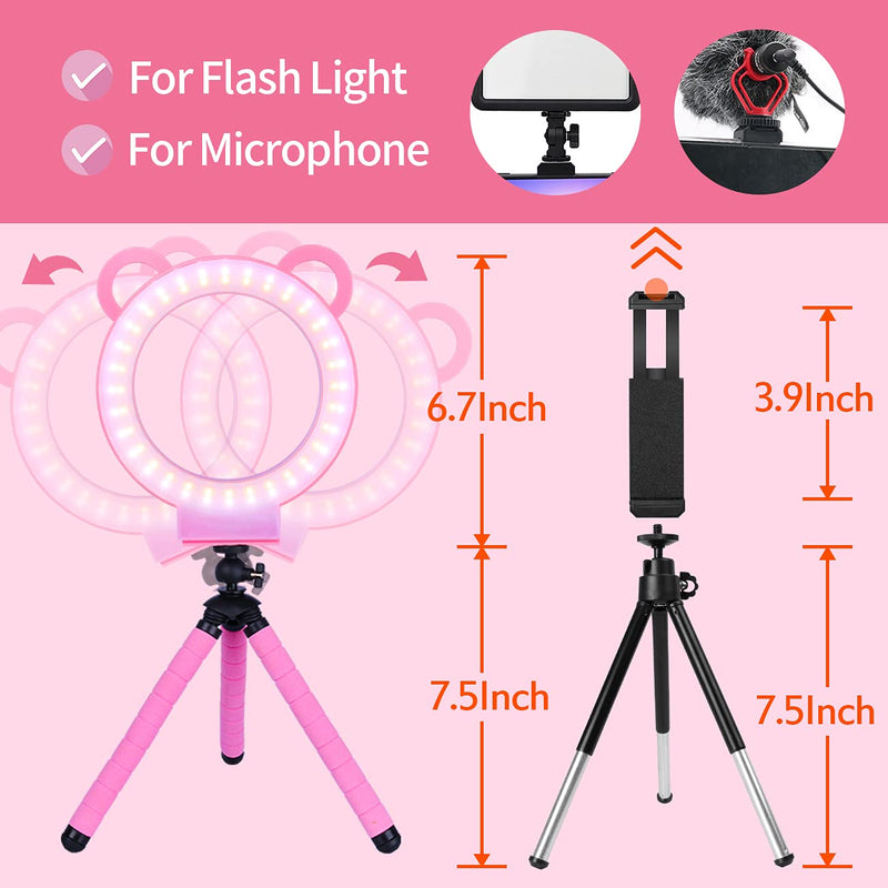 Lusweimi LED Ring Light 6 Inch with Tripod Stand for YouTube Video/Makeup/Live Streaming, Mini LED Ring Light with Cell Phone Holder Tabletop Lamp Suitable for iPhone 9/10/11/X/XS/Android (Pink) pink with phone holder