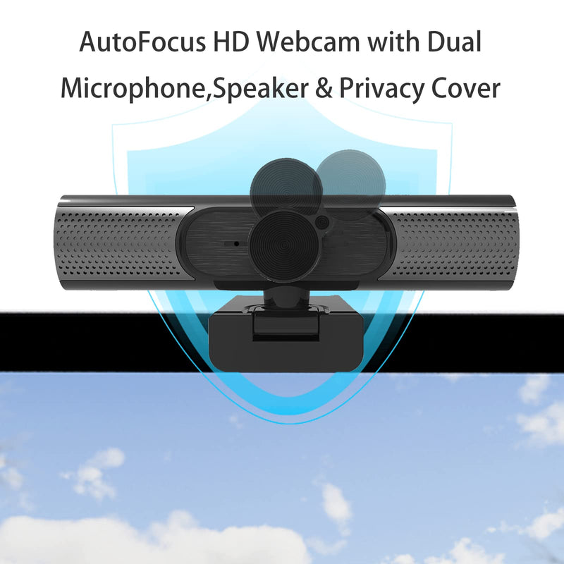 2K Webcam, Autofocus Dual Microphone Webcam with Privacy Cover, 2.0 USB Plug and Play Live Streaming Web Camera for Conferencing,Skype,Zoom