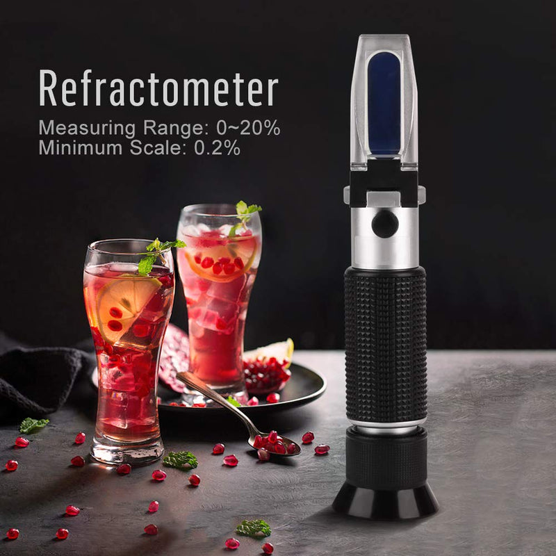 Brix Refractometer, Handheld Portable Accurate Tester Meter for Beer Wine Juice Fruit Honey Sugar, Brix 0~20%