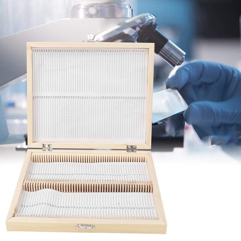 Wooden Slides Storage Box Microscope Slides Large Capacity Up to 100pcs Slices Biology Glass Prepared Microscope Slides Specimens Protect Case 22.8 * 18.8 * 3.5cm