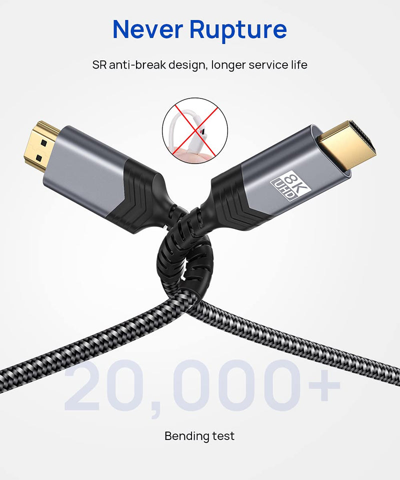 8K Certified HDMI Cable 10FT, JSAUX 8K HDMI Cord (8K@60Hz 7680x4320, 4K@120Hz), Supports 48Gbps eARC HDR10 HDCP 2.2 & 2.3 3D, Compatible with PS5, PS4, X-Box Series X, LG/Samsung QLED TV Grey