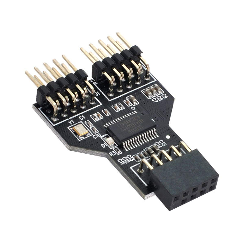 Cablecc Motherboard 9pin USB 2.0 Header 1 to 2 Female Extension HUB Connector Adapter Port Multilier