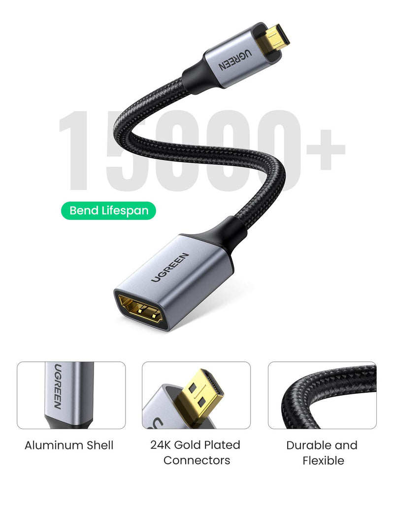 UGREEN Micro HDMI to HDMI Adapter, Micro HDMI to Female HDMI Aluminum Portable Cable HDMI Adapter Supports 4K 3D 1080P, Compatible with GoPro Hero 7 Raspberry Pi 4 Sony A6000 Camera Nikon B500, 8 Inch