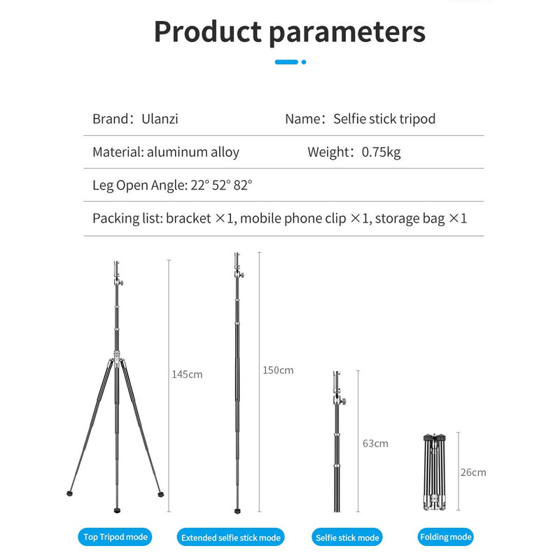 58.5" Camera Tripod, Extendable Smartphone Tripod Stand w Phone Holder for iPhone/Most Cell Phones Travel Vlogging Livestreaming Compact Portable Monopod Compatible with Sony Nikon Canon Camera DSLR