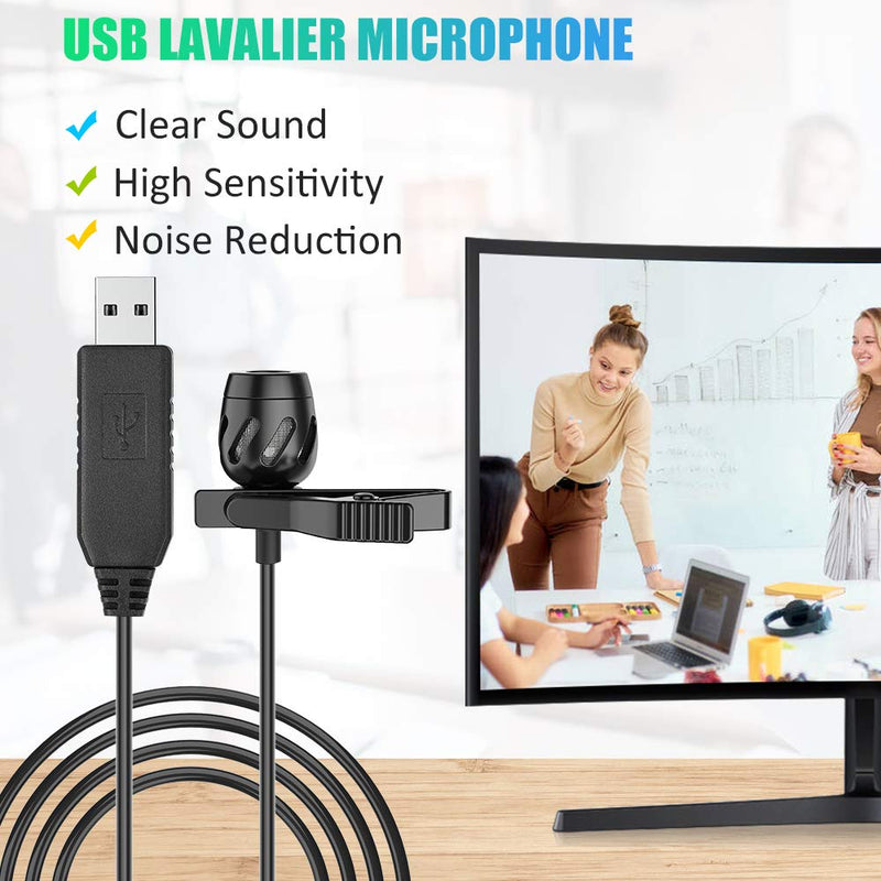 23 Feet USB Lavalier Lapel Microphone with Clip-on Omnidirectional Condenser Computer Mic Plug & Play for Laptop,PC,Mac,Desktop for YouTube,Zoom,Streaming,Video Recording,Podcasting with USB C Adapter