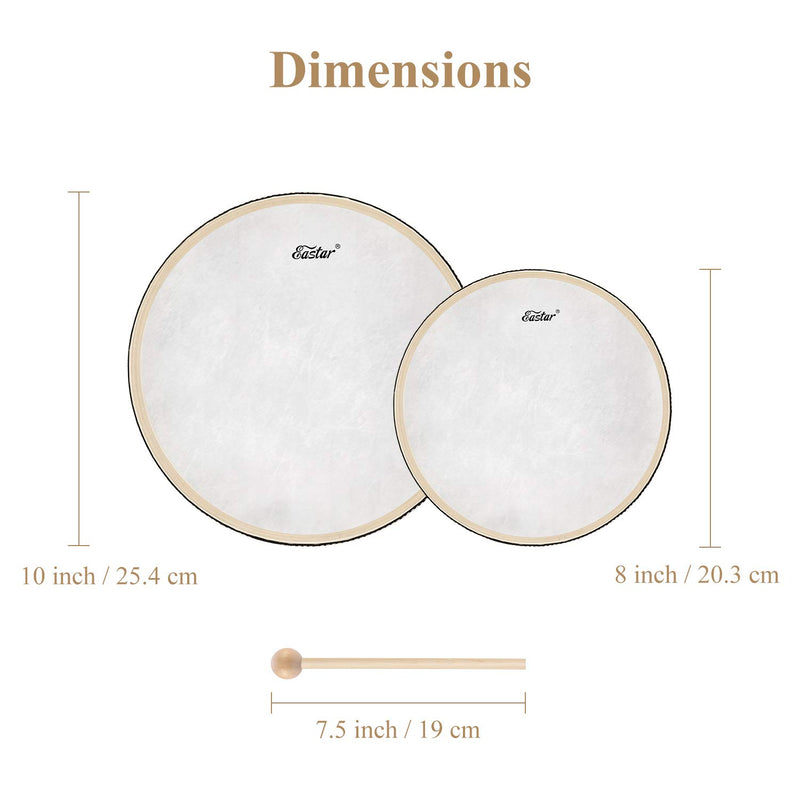 [AUSTRALIA] - Eastar Hand Drums for Kids Frame Drum 8" & 10" Musical Instrument for Kids Beginners Adults Drum Percussion Instrument Wood Drum with 2 Sticks 8'' & 10'' 